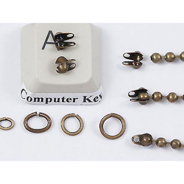 2mm Ball Chain Crimp End with two loops, 2mm, ant. brass, per 25 pcs