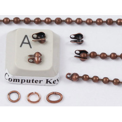 2mm Ball Chain Crimp End with two loops, 2mm, ant. copper, per 25 pcs