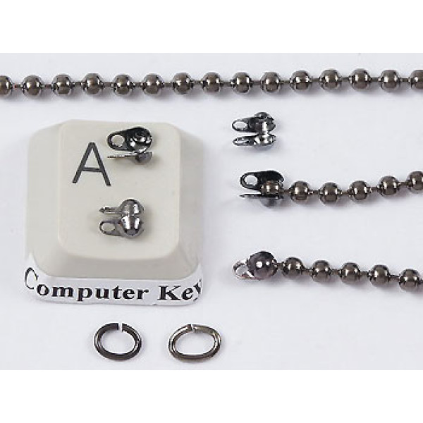 2mm Ball Chain Crimp End with two loops, 2mm, black, per 25