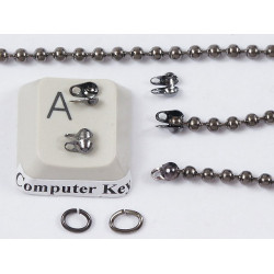 2mm Ball Chain Crimp End with two loops, 2mm, black, per 25