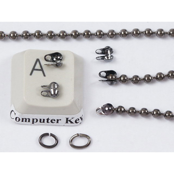 2mm Ball Chain Crimp End with two loops, 2mm, black, per 25