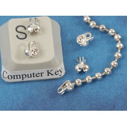 2.4mm Ball Chain Crimp End with two loops, bright silver, per 100