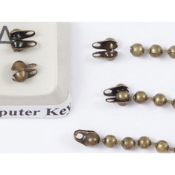 2.4mm Ball Chain Crimp End with two loops, ant. bronze, per 100