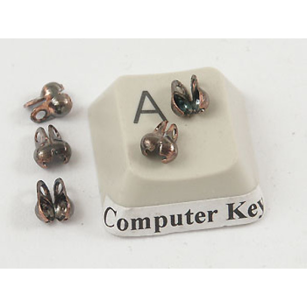 2.4mm Ball Chain Crimp End with two loops, ant. copper, each