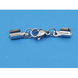 Cord Ends, 3mm fold-over, with 304 Stainless Steel Lobster Claw Clasps, set