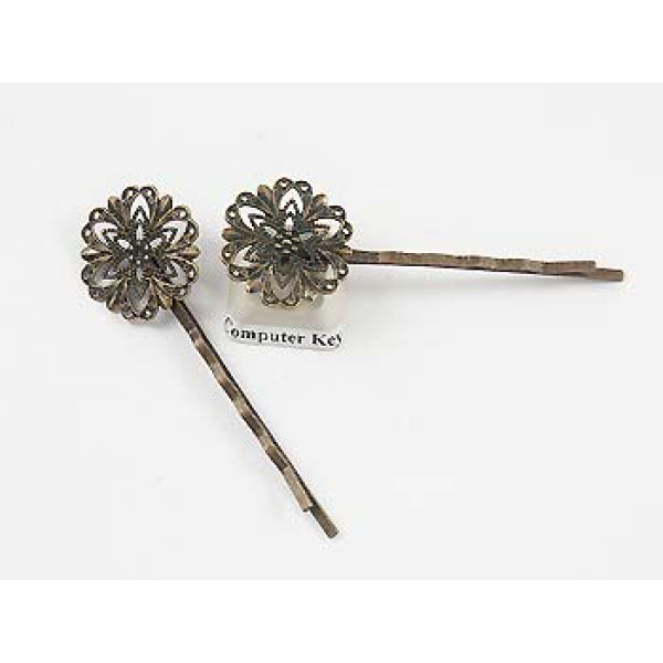 Bobby pin with filigree, antique bronze 62mm