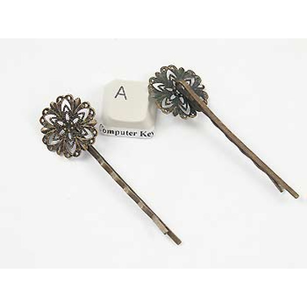 Bobby pin with filigree, antique bronze 62mm