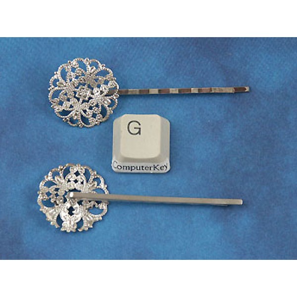 Bobby pin with filigree, platinum colour 62mm