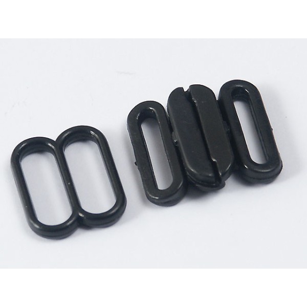 Bow tie clip, black plastic, slide and snap clasp, for 12mm strap