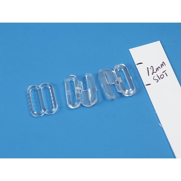 Bow tie clip, clear plastic, slide and snap clasp, for 12mm strap