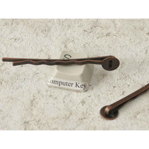Hair Clip with 7mm pad, ant. copper plate, 50mm