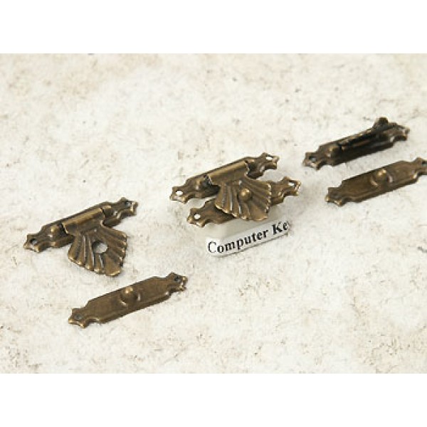 Lock catch for case or box, 2 parts, antiqued brass