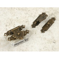 Lock catch for case or box, 2 parts, antiqued brass