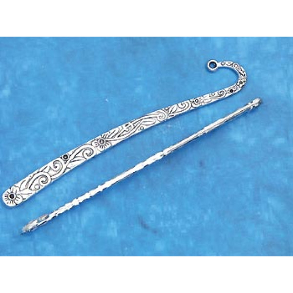 Bookmark, with flowers and swirls, antiqued silver colour