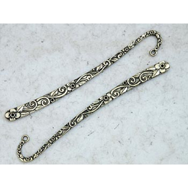Bookmark, with flowers and spirals, antiqued bronze