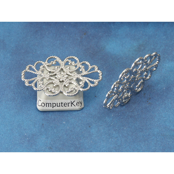 Brass Filigree, Oval, platinum colour, 31mm, each