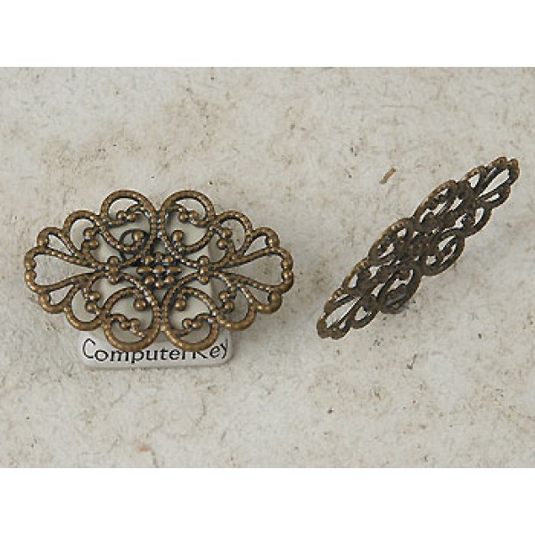 Brass Filigree, Oval, Antique Bronze, 31mm