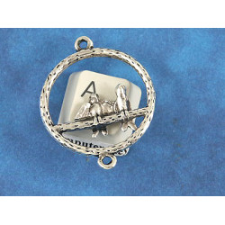 Lovebirds connector, ant. silver, per 20