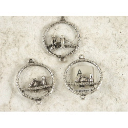 Lovebirds connector, ant. silver, per 20