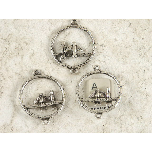 Lovebirds connector, ant. silver, per 20