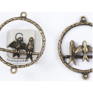 Lovebirds connector, ant. bronze