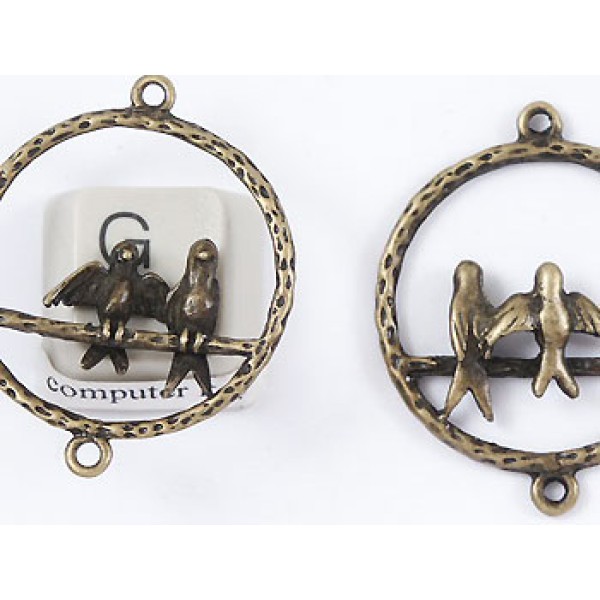 Lovebirds connector, ant. bronze