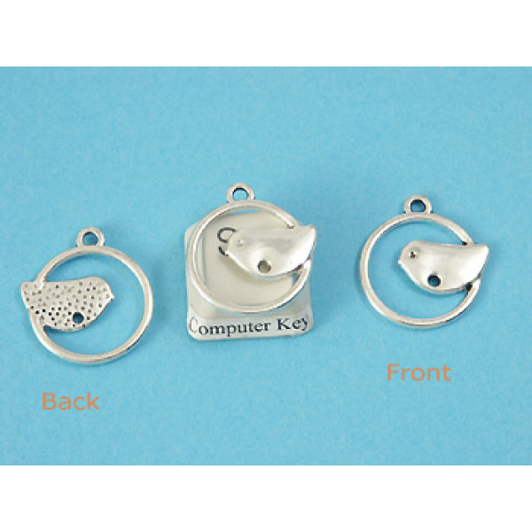 Bird in a Loop charm, ant. silver