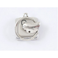 Bird in a Loop charm, ant. silver