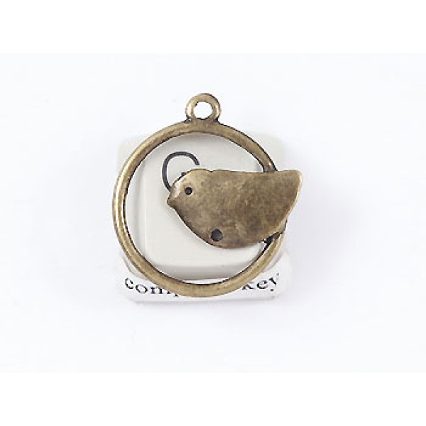 Bird in a Loop charm, ant. bronze