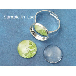 14mm bezel setting on Ring Shank, flat band, silver plate, adjustable