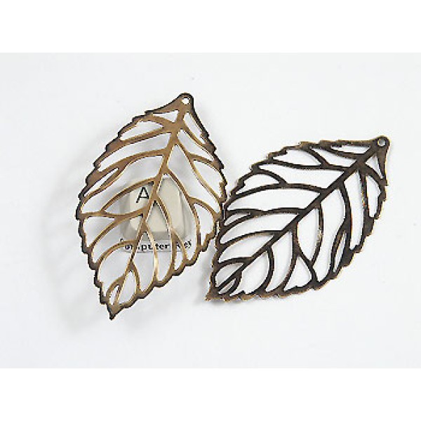 64x35mm Filigree Leaf, antiqued brass