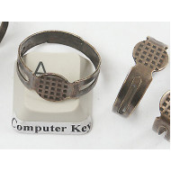 Ring Shank, antique brass plate, 8mm pad, adjustable