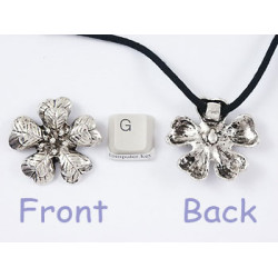 Big Flower Focal Pendant, 34mm, antiqued silver