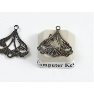 Filigree Leaf charm / wrap, antiqued brass 17mm, bag of 20