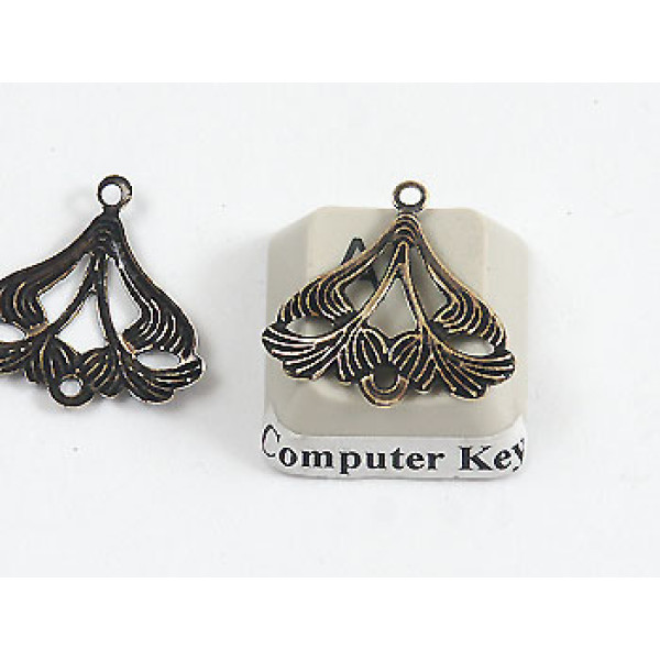 BULK PACK 100 Filigree Leaf charms / wrap, antiqued brass 17mm