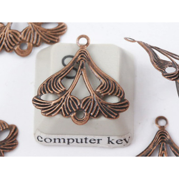 BULK PACK 100 Filigree Leaf charms / wrap, antiqued copper colour 17mm