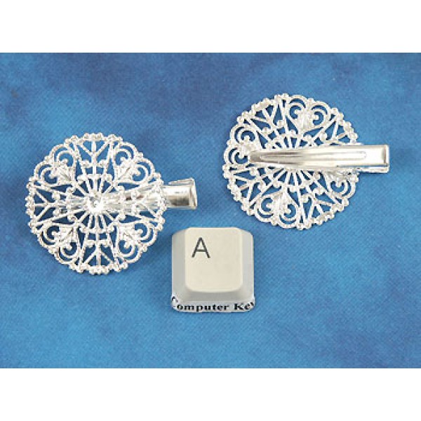 Alligator Clip with Filigree, silver plate, each