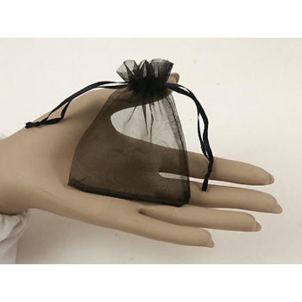 Bag, Organza Drawstring, Black, 8cmx10cm, pack of 10