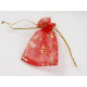 Bag, Organza Drawstring, Red Christmas, 9cmx7cm, pack of 10