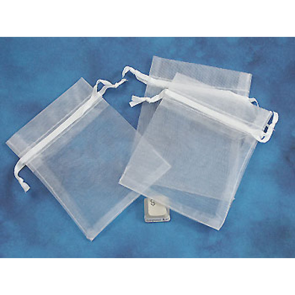 Bag, Organza Drawstring, White, 8cmx10cm, pack of 10