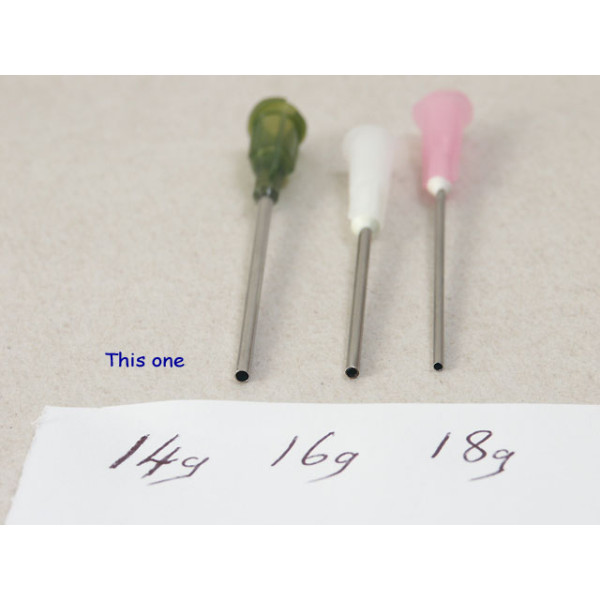 Syringe needle, blunt end, 14 gauge