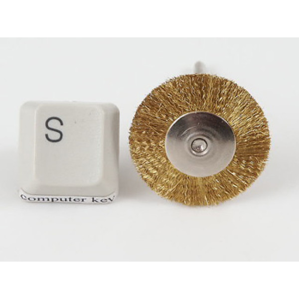 Miniature brush on mandrel, 1"cup brass brush-crimped