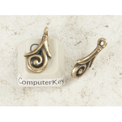 Charm, NZ Koru spiral, med, antiqued brass