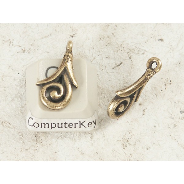 Charm, NZ Koru spiral, med, antiqued brass
