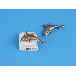 Charm, Dolphin, antiqued brass