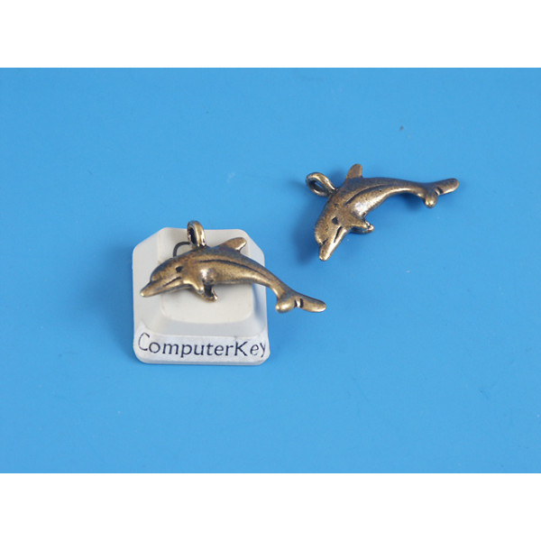 Charm, Dolphin, antiqued brass