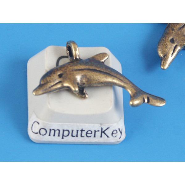 Charm, Dolphin, antiqued brass