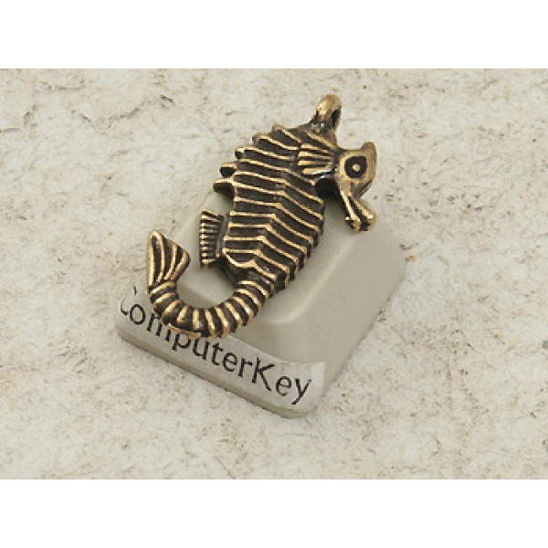 Pewter Charm, Seahorse, large, antiqued brass