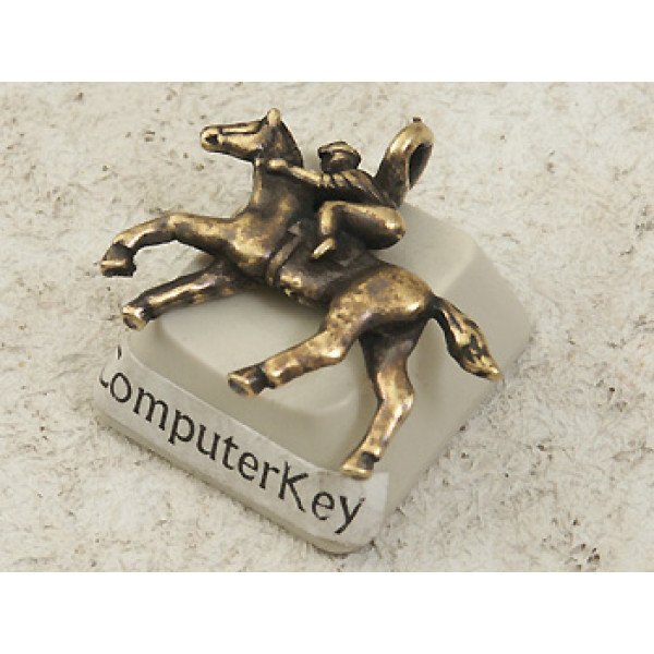 Pewter Charm, Horse, Racehorse with Rider, antiqued brass