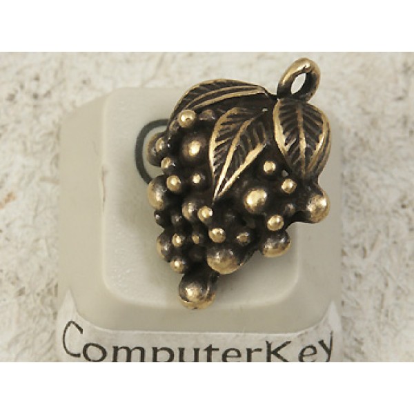 Pewter Charm, Wine theme, Grapes, antiqued brass